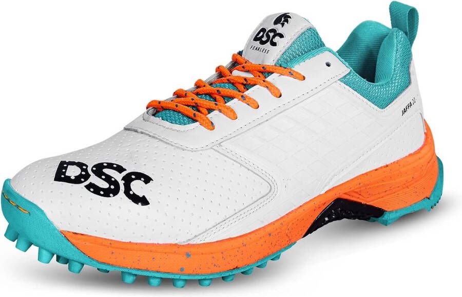 DSC Jaffa 22 Cricket Schoenen Wit Oranje Voor Jongens en Mannen Lichtgewicht Embossed Ontwerp 9