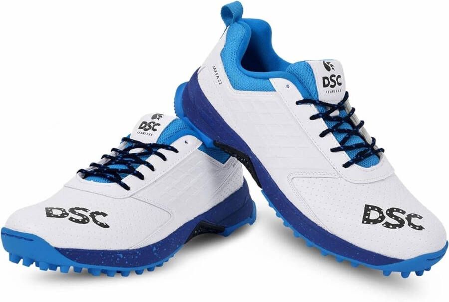 DSC Jaffa 22 Dom Cricket Schoenen Wit-Marineblauw EU Voor Heren & Jongens Materiaal: Mesh Ademend Mesh Antislip zool voor verbeterde duurzaamheid en stabiliteit