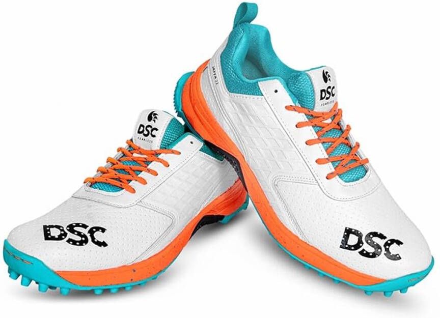 DSC Jaffa 22 Dom Cricket Schoenen Wit-Oranje EU Voor Heren & Jongens Materiaal: Mesh Ademend Mesh Antislip zool voor verbeterde duurzaamheid en stabiliteit