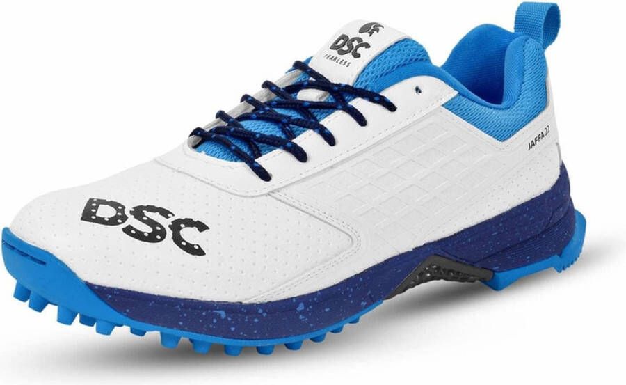 DSC Jaffa 22 Cricket Schoenen Wit Navy EU Voor Heren & Jongens Materiaal: Mesh Ademend Mesh Slipvaste Zool voor Verbeterde Duurzaamheid voor Stabiliteit