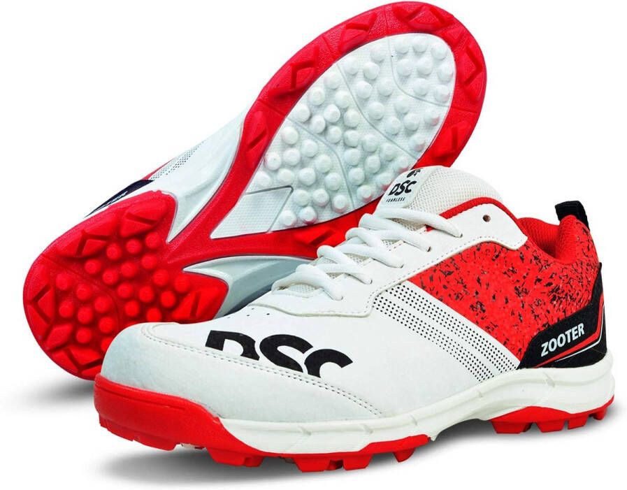 DSC Zooter Dom Cricket Schoenen Wit Rood Voor Mannen en Jongens Lichtgewicht 10 EU Lichtgewicht Verbeterde stabiliteit tijdens het spel