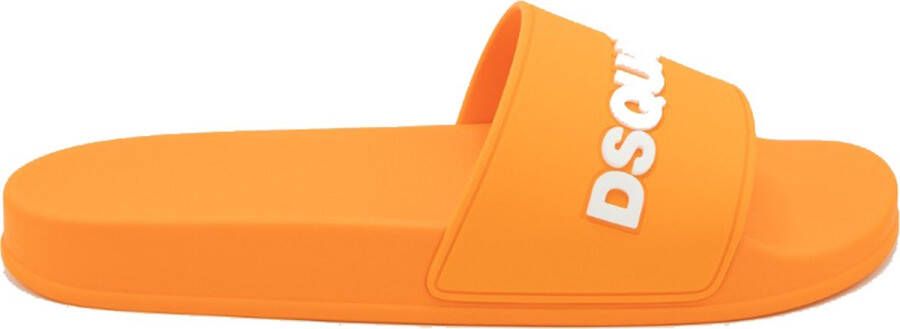 Dsquared2 Sliders Zomerse Stijl Upgrade met Rubberen Logo Slippers voor Heren Oranje Heren