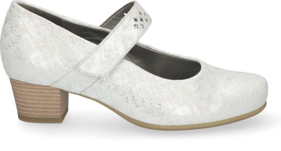 Durea 5735 585 0153 Zijde witte dames bandschoenen met klittenband sluiting