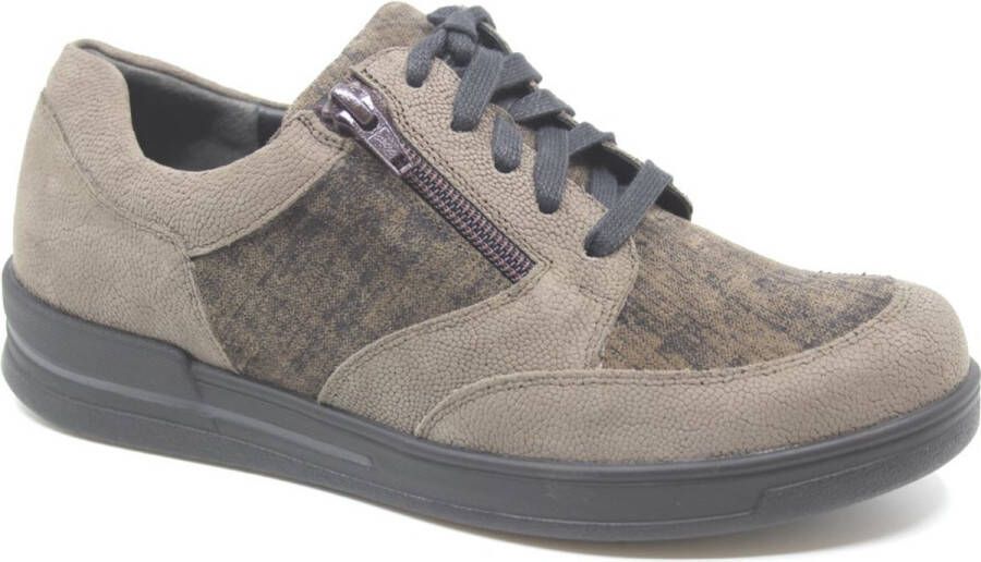 Durea 6226 288 0112 Taupe kleurige dames brede veterschoen met rits