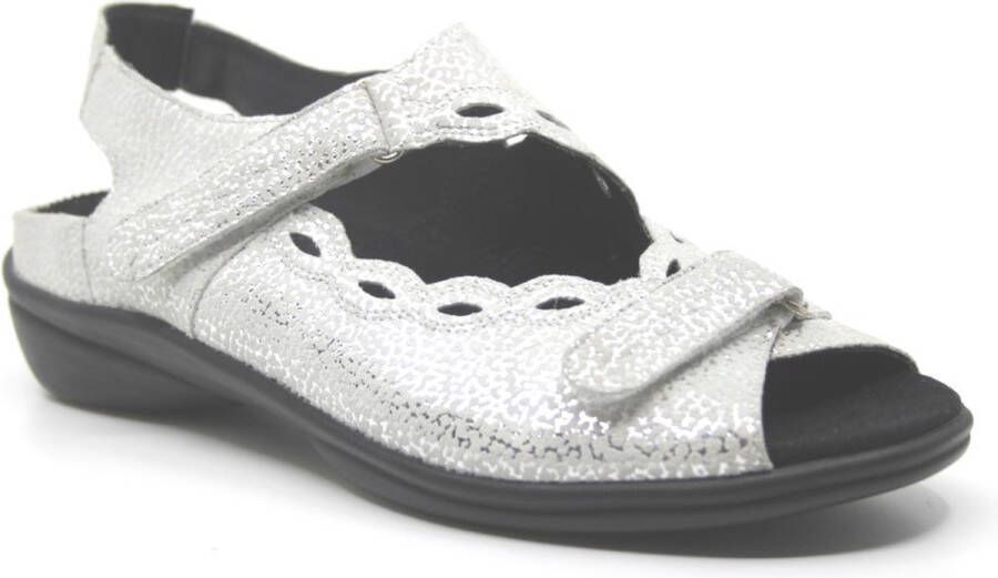 Durea 7258 216 6683 Zilver kleurige dames sandalen met klittenband sluiting