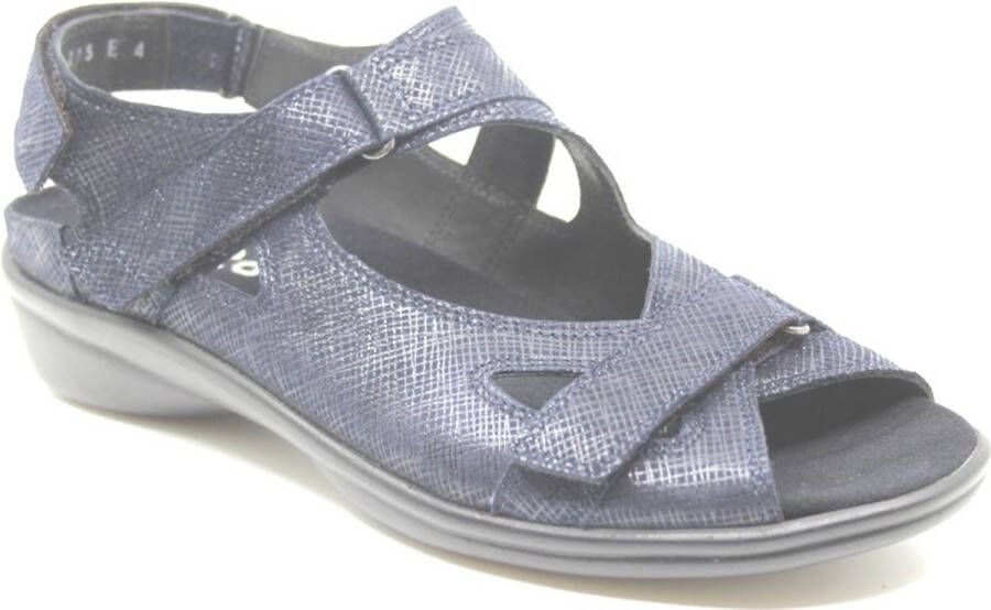 Durea 7258 215 9528 Blauw kleurige smalle dames sandalen met klittenband sluiting