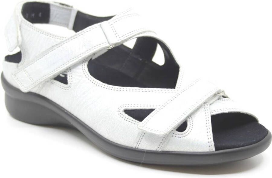 Durea 7258 216 6683 Zilver kleurige dames sandalen met klittenband sluiting