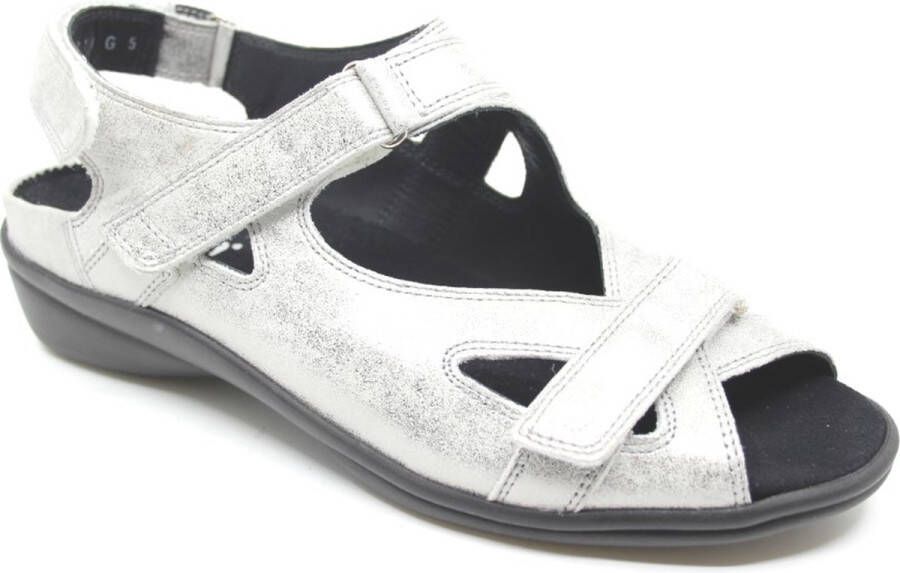 Durea 7258 216 6683 Zilver kleurige dames sandalen met klittenband sluiting