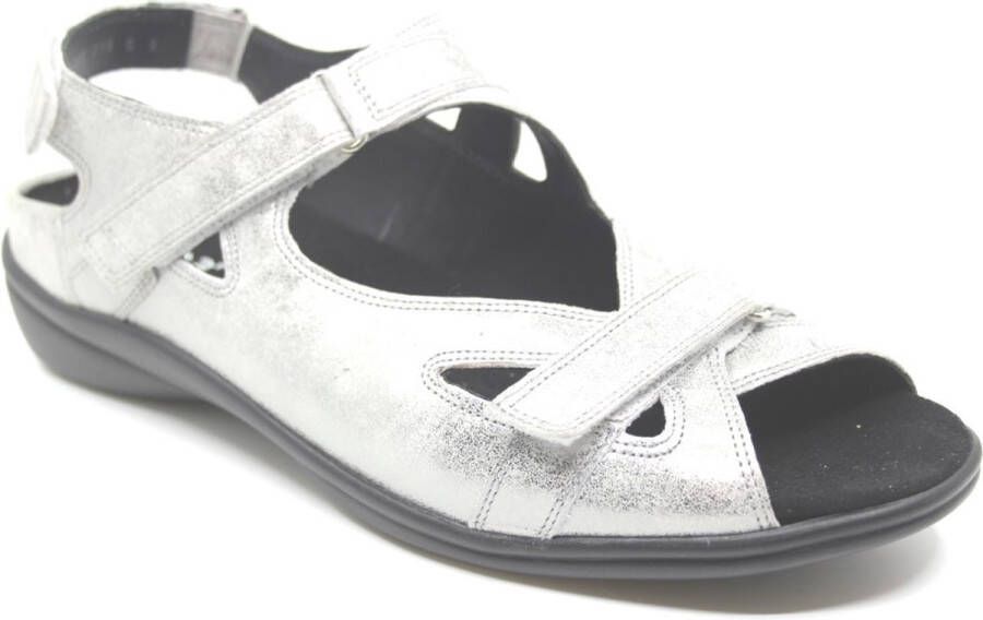 Durea 7258 216 6683 Zilver kleurige dames sandalen met klittenband sluiting