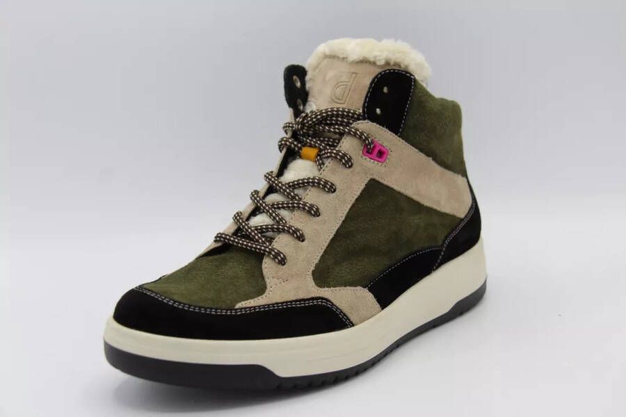 Durea 9781 Enkelhoge sneaker K Groen zwart beige Kleur Multi)