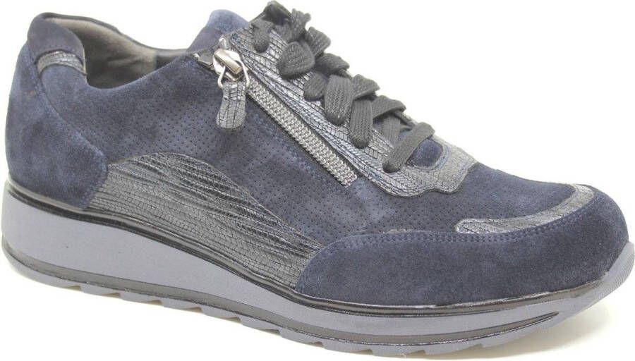 Durea Sneaker 6263 685 9853 Marine Blauw Metallic Combi Suède Wijdte H 4½ 37½