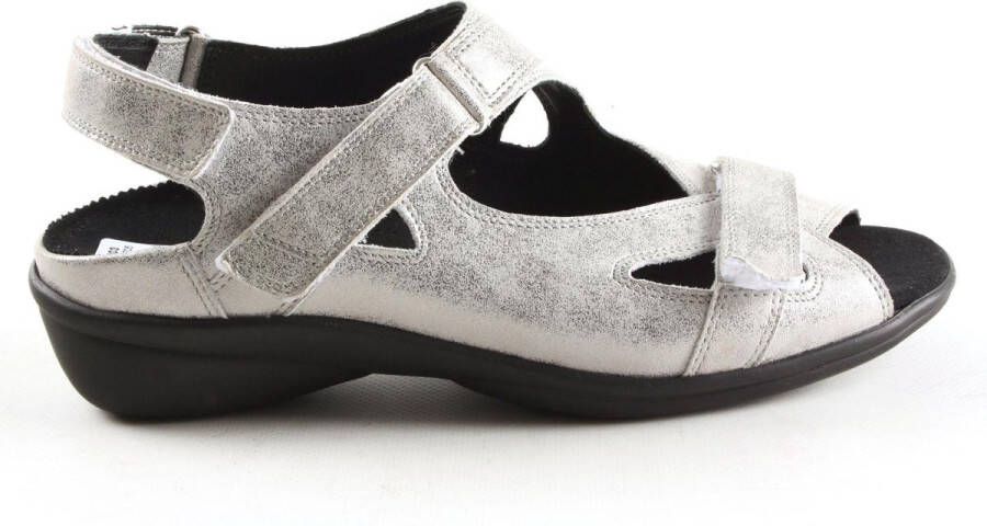Durea 7258 216 6683 Zilver kleurige dames sandalen met klittenband sluiting