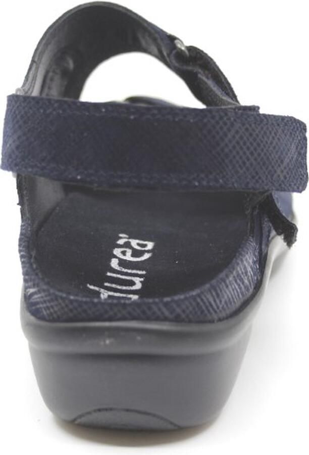 Durea 7258 215 9528 Blauw kleurige smalle dames sandalen met klittenband sluiting