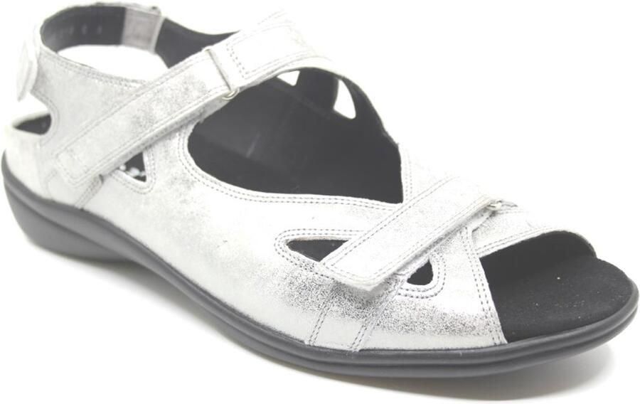 Durea 7258 216 6683 Zilver kleurige dames sandalen met klittenband sluiting - Foto 3