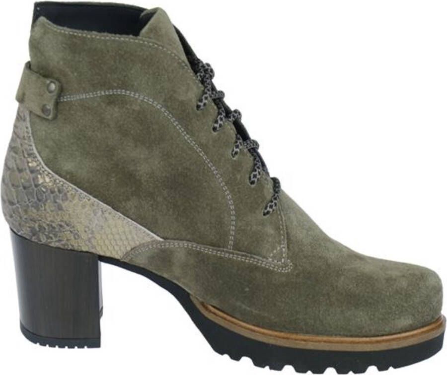 Durea 9777 875 0642 Taupe combi enkellaarsje met veters op hoge hak wijdte H