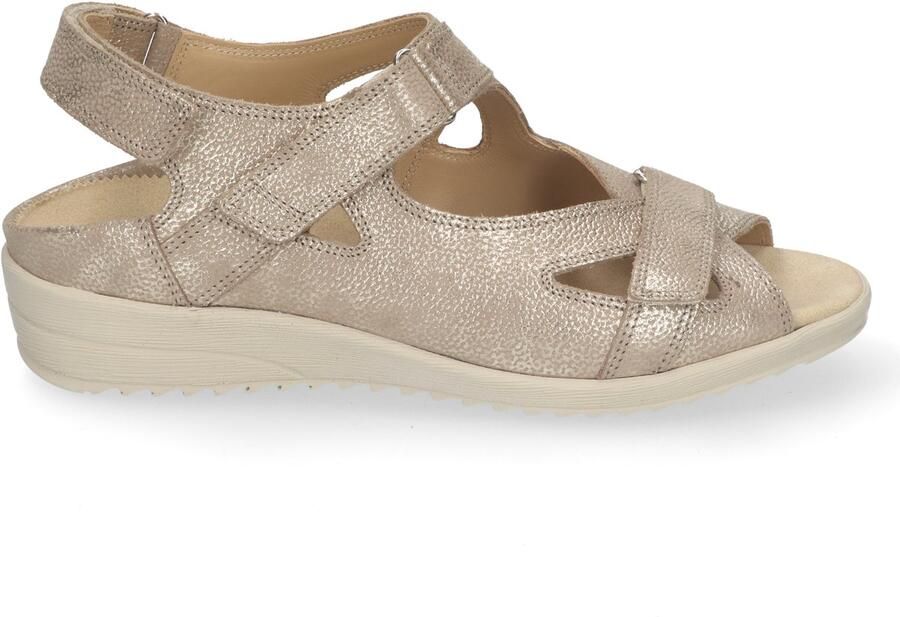 Durea taupe metallic leren sandalen