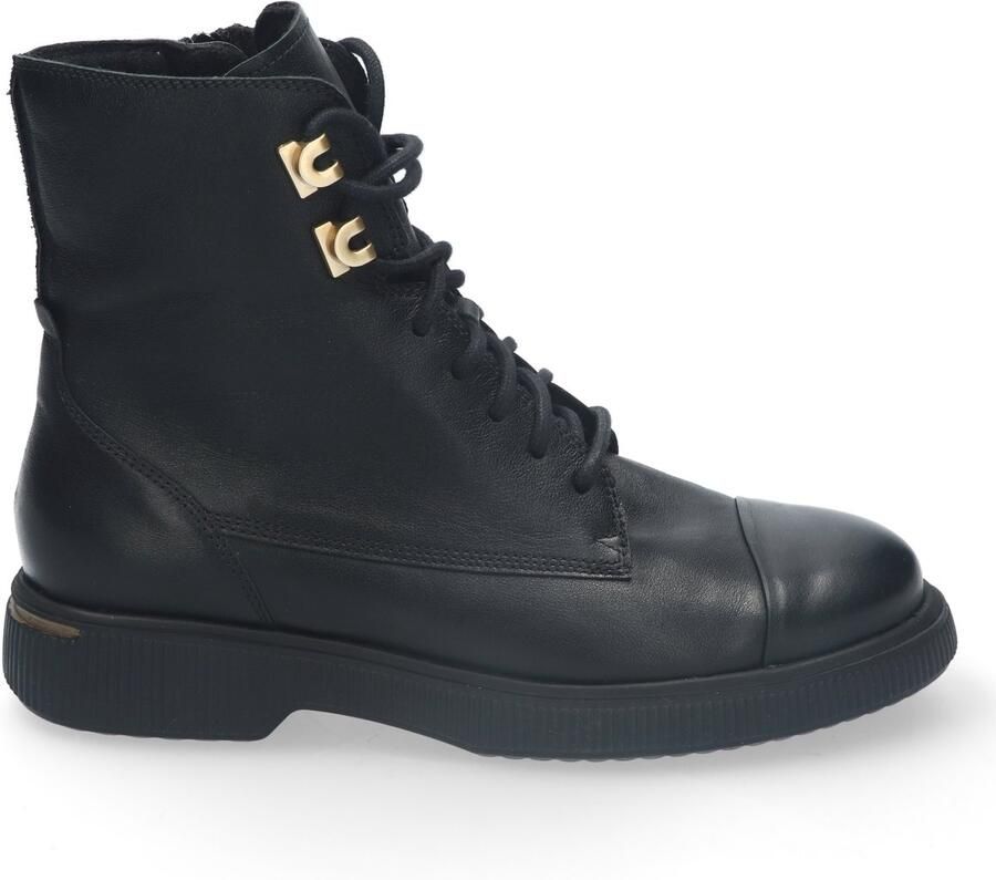 Durea zwarte leren veterboots met ritssluiting