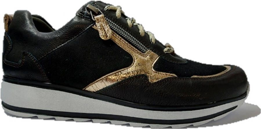 Durea Sneaker 6261 688 9440 Zwart Goud Wijdte K 3½ 36½