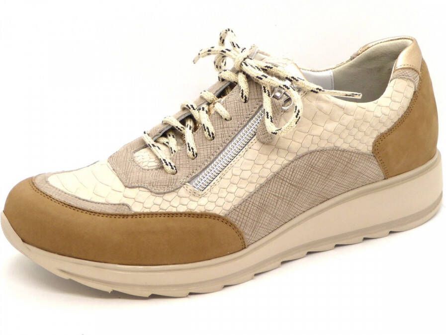 Durea Sneakers Dames Lage sneakers Damesschoenen Leer 6263 685 Pythonprint Beige combi