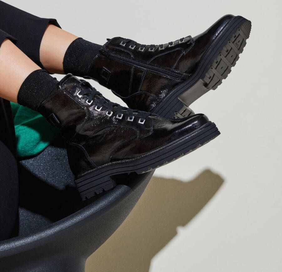 Durea Veterboots Dames Laarzen Damesschoenen Leer 9758 755 Zwart - Foto 2