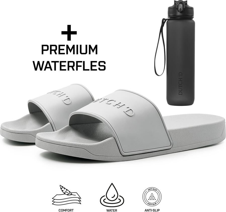 DUTCH'D Rubberen slipper + Gratis koffie thee mok TWV € 14 95 Tijdelijk! Grijs anti slip Comfortabel Dubbele maten unisex Heren Badslippers Slippers - Foto 2