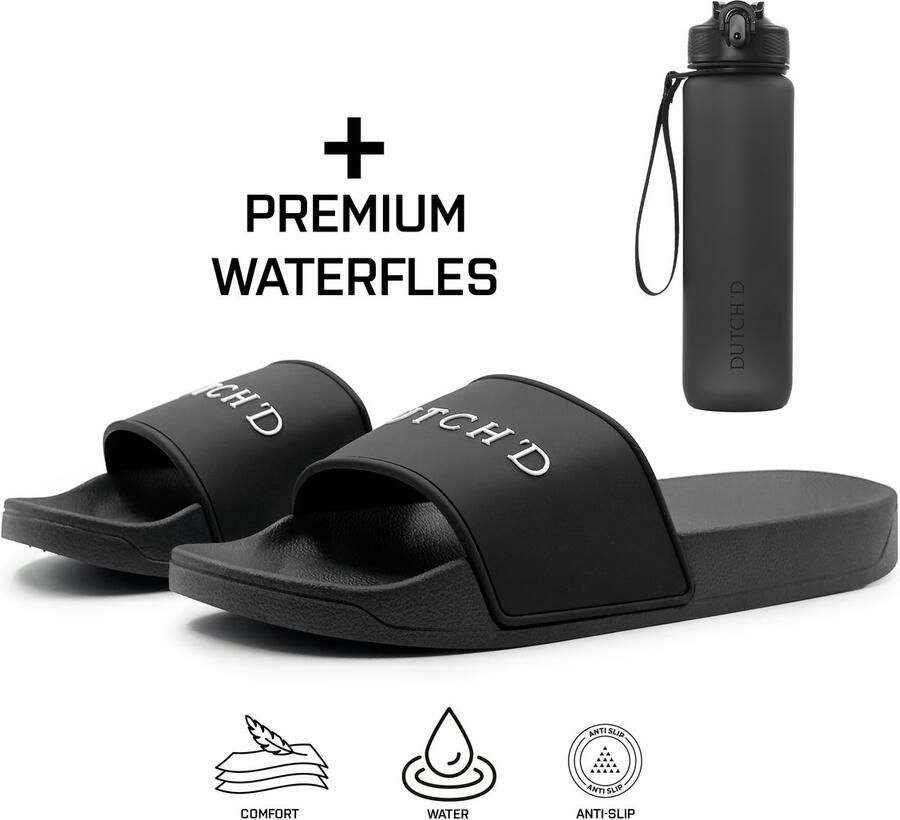 DUTCH'D Rubberen slipper + Gratis koffie thee mok TWV € 14 95 Tijdelijk! zwart wit anti slip Comfortabel Dubbele maten unisex Heren Badslippers Slippers