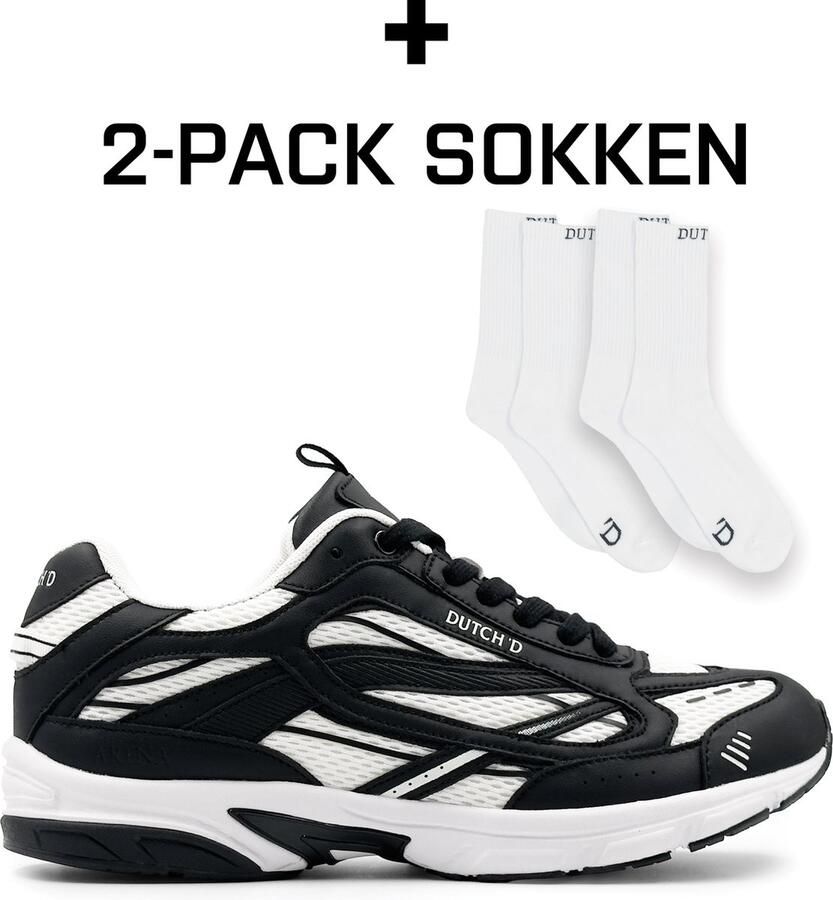 DUTCH'D Sneaker + Gratis 2 paar sokken White Black Arena