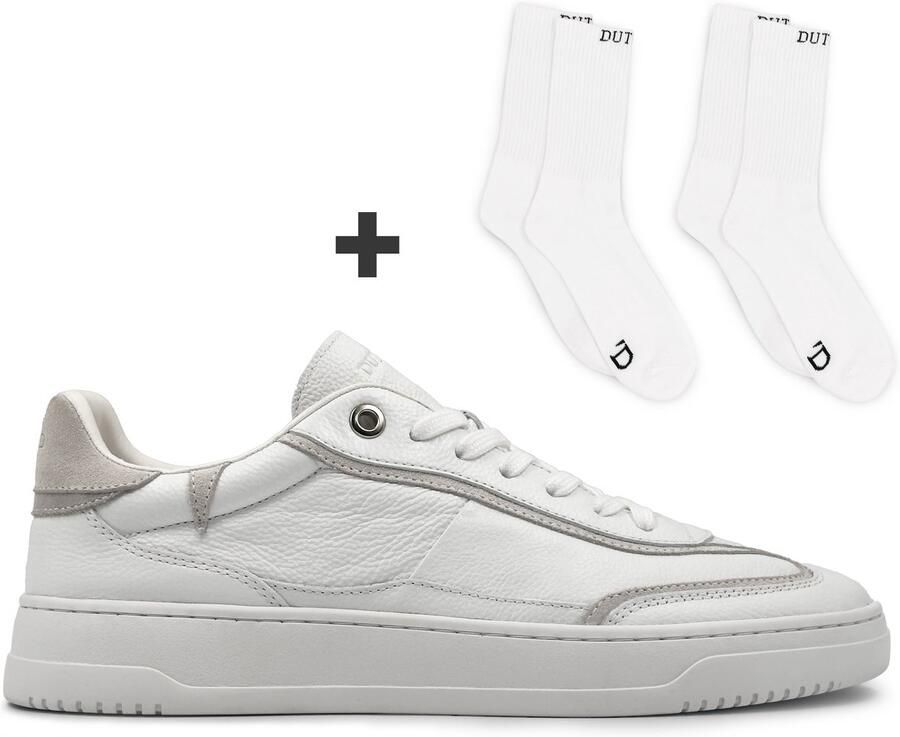 DUTCH'D Sneaker Heren Sneaker + 2 Pack Sokken Designer merk Wit Grijs Luxe Leer Model Fuse