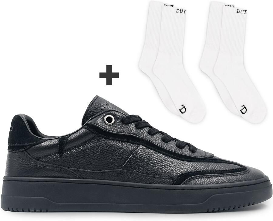 DUTCH'D Sneaker Heren Sneaker + 2 Pack Sokken Designer merk Zwart Luxe Leer Model Fuse
