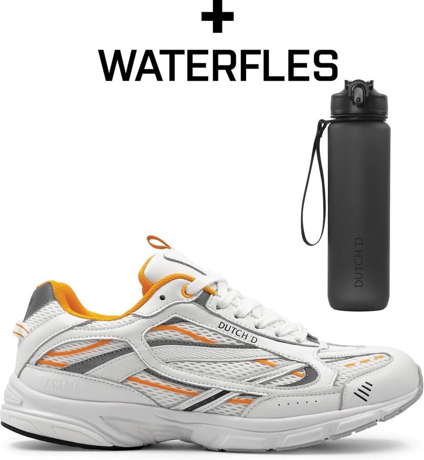 DUTCH'D Sneakers met Waterfles cadeau! Sneakers Sneakers Unisex White Orange Arena schoenen