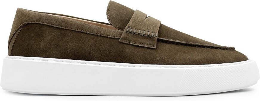 DUTCH'D Loafer Instapper Olijf Groen Luxe Sportief Suede leer Atmos Era