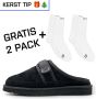 DUTCH'D Luxe pantoffel + Gratis sokken! + Gratis sokken! Sloffen Designer- Ease Mule Suede zwart Echt wol! Heerlijk warm - Thumbnail 4