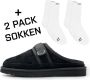 DUTCH'D Luxe pantoffel + Gratis sokken! + Gratis sokken! Sloffen Designer- Ease Mule Suede zwart Echt wol! Heerlijk warm - Thumbnail 5