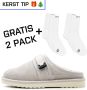 DUTCH'D Luxe pantoffel + Gratis sokken! + Gratis sokken! Sloffen Designer- Ease Mule Grijs Cream Echt wol! Heerlijk warm - Thumbnail 6