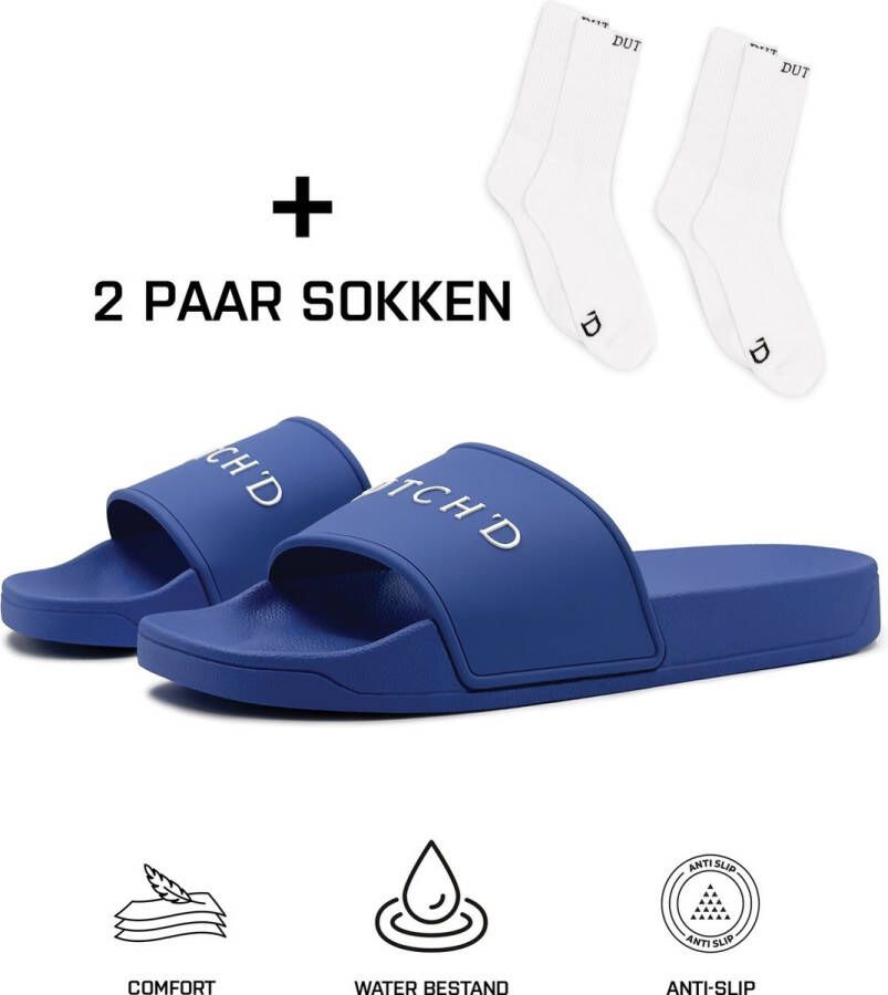DUTCH'D Rubberen slipper + 2 Paar Sokken! Blauw anti slip Comfortabel Dubbele maten unisex Heren Badslipper Slippers Badslippers