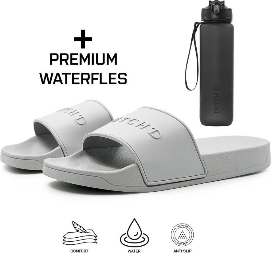 DUTCH'D Rubberen slipper + Gratis koffie thee mok TWV € 14 95 Tijdelijk! Grijs anti slip Comfortabel Dubbele maten unisex Heren Badslippers Slippers Badslippers