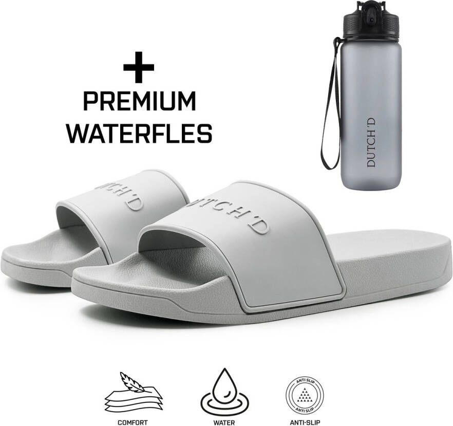 DUTCH'D Rubberen slipper + Gratis koffie thee mok TWV € 14 95 Tijdelijk! Grijs anti slip Comfortabel Dubbele maten unisex Heren Badslippers Slippers Badslippers
