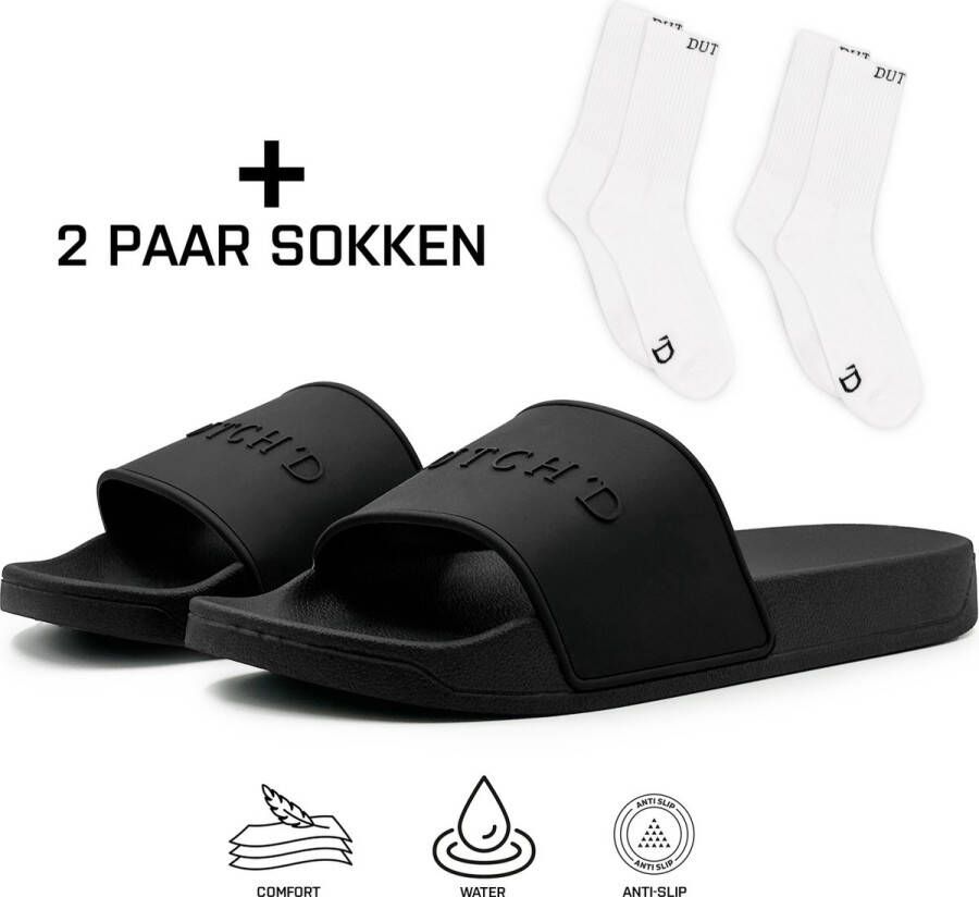 DUTCH'D Rubberen slipper + 2 Paar Sokken! Zwart anti slip Comfortabel Dubbele maten unisex Heren Badslipper Slippers Badslippers