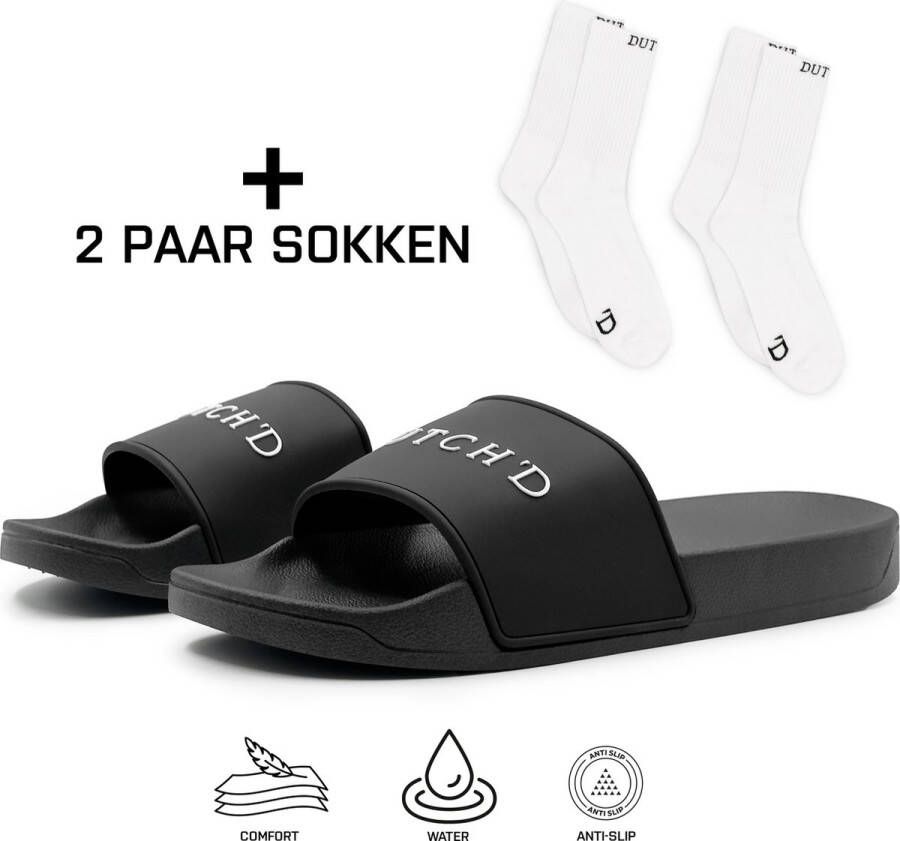 DUTCH'D Rubberen slipper + Gratis koffie thee mok TWV € 14 95 Tijdelijk! zwart wit anti slip Comfortabel Dubbele maten unisex Heren Badslippers Slippers Badslippers