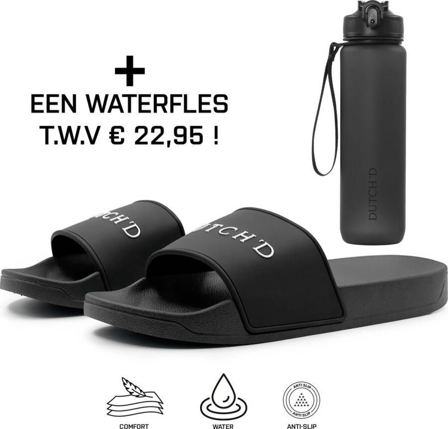 DUTCH'D Rubberen slipper + Gratis koffie thee mok TWV € 14 95 Tijdelijk! zwart wit anti slip Comfortabel Dubbele maten unisex Heren Badslippers Slippers Badslippers
