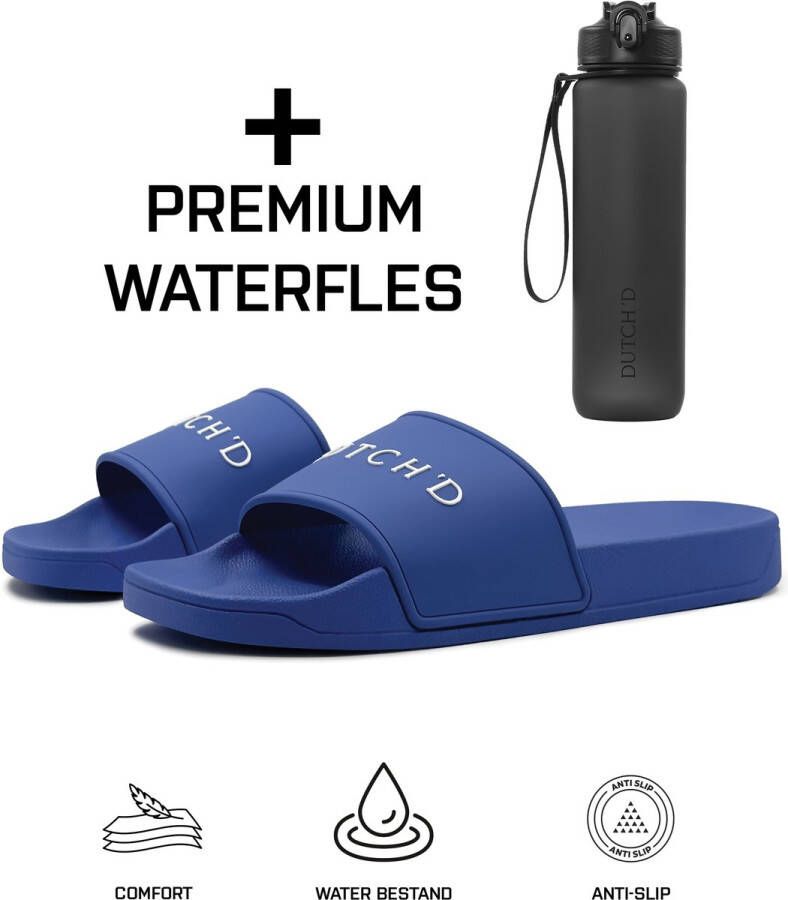 DUTCH'D Rubberen slipper + Gratis koffie thee mok TWV € 14 95 Tijdelijk! Blauw anti slip Comfortabel Dubbele maten unisex Heren Badslipper Slippers Badslippers