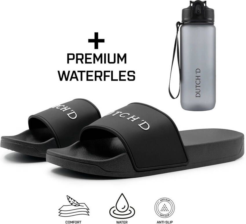 DUTCH'D Rubberen slipper + Gratis koffie thee mok TWV € 14 95 Tijdelijk! zwart wit anti slip Comfortabel Dubbele maten unisex Heren Badslippers Slippers Badslippers