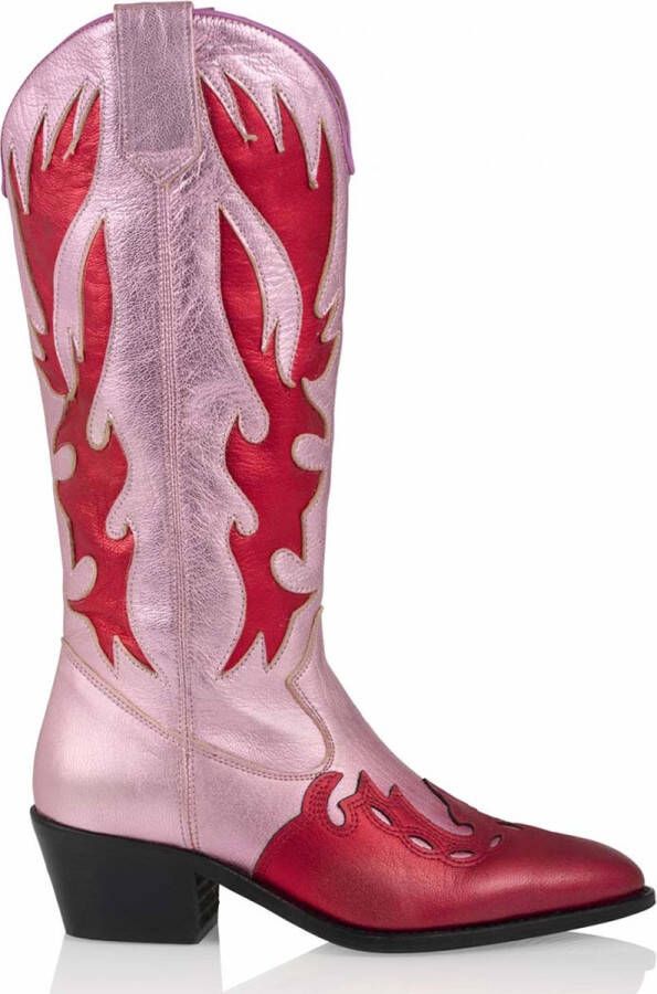 DWRS Regina leren cowboylaarzen roze rood