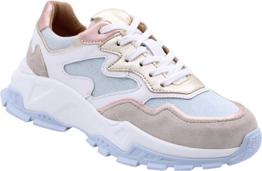 Dwrs Dames Sneaker Wit Stof Leer Jeans look