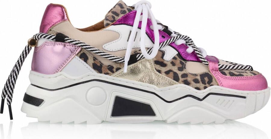 DWRS LABEL Jupiter leopard Fuchsia Sand Roze Leer Lage sneakers Dames - Foto 1