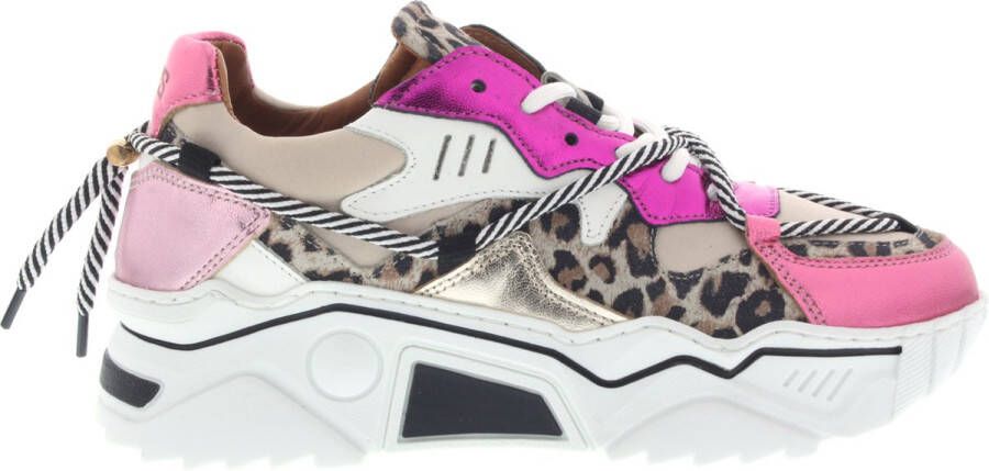 DWRS LABEL Jupiter leopard Fuchsia Sand Roze Leer Lage sneakers Dames