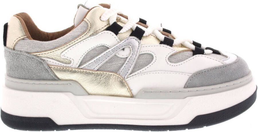 DWRS The label DWRS Dames Sneaker Grijs Stof Leer Jeans look
