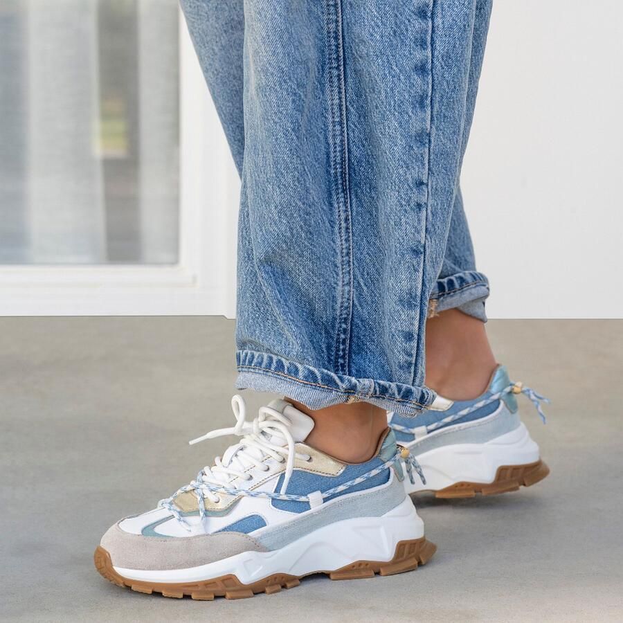Dwrs Dames Sneakers Bonney Denim Champagne jeans Jeansblauw