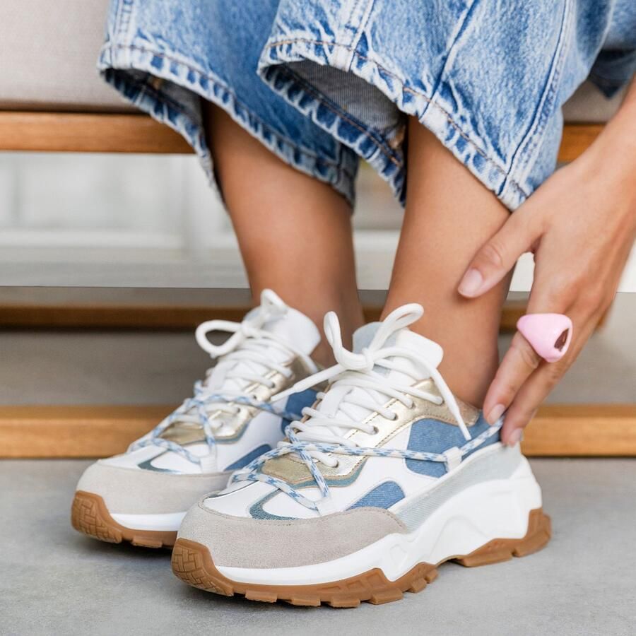 Dwrs Dames Sneakers Bonney Denim Champagne jeans Jeansblauw