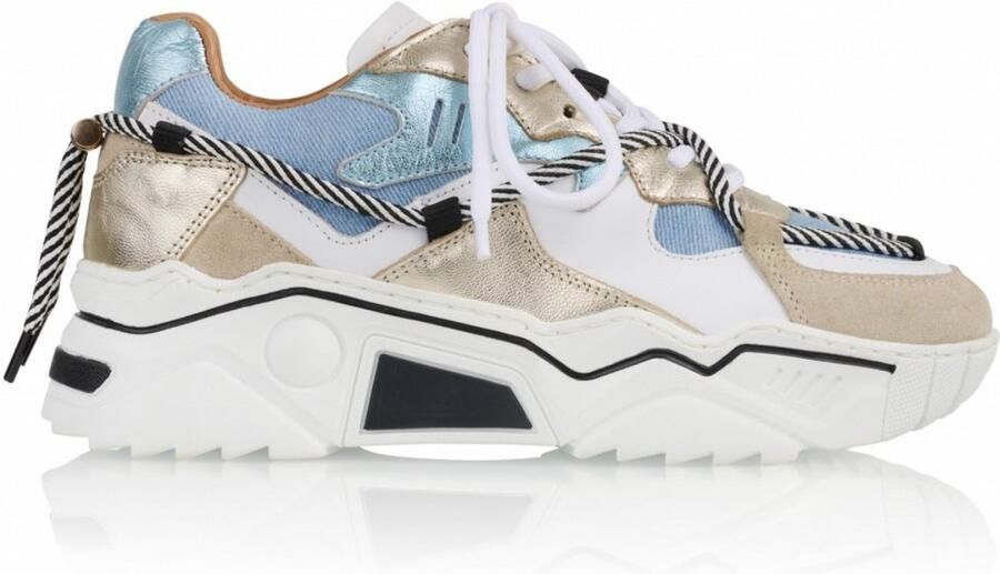 DWRS LABEL Jupiter denim Champagne Jeans Blauw Leer Lage sneakers Dames